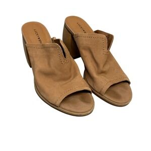 Lucky Brand Shoes Womens Size 8 Brown Leather Slide Sandals Block Heel LP-XENNAL